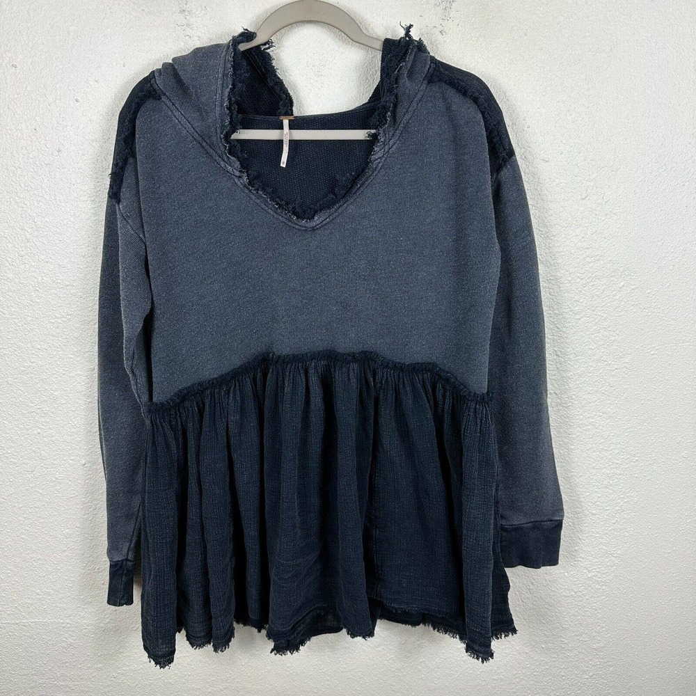 Free People Summer Dreams Oversized Tunic Sweatshirt Hoodie gauze Blue XS